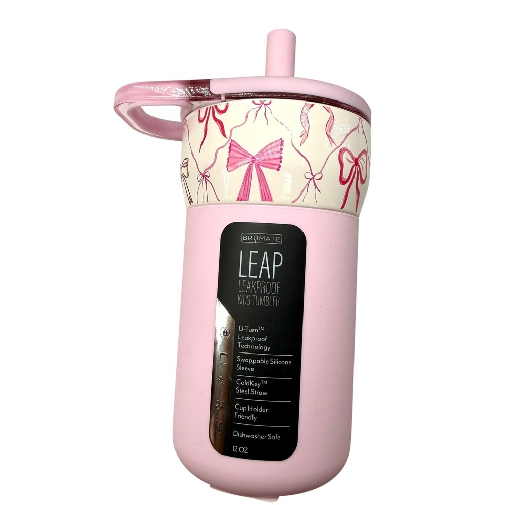 BruMate Leap Kids Tumbler 12oz Pink Bow Limited Edition Straw Stainless NWT